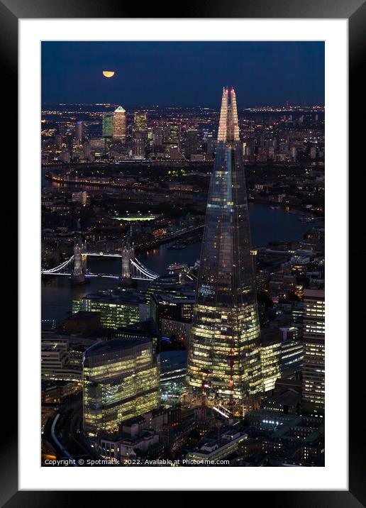 Aerial night view of the Shard London England Framed Mounted Print by Spotmatik 