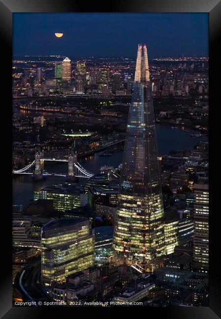 Aerial night view of the Shard London England Framed Print by Spotmatik 