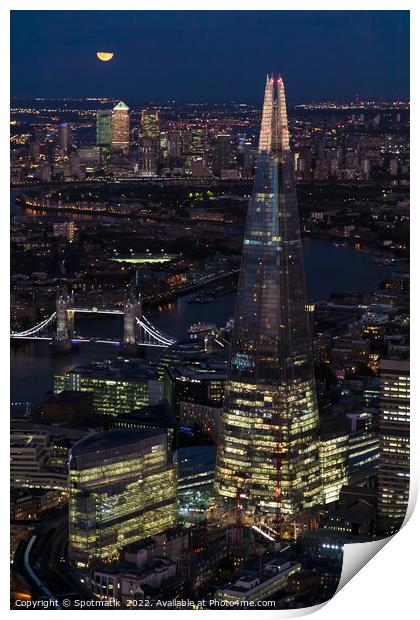 Aerial night view of the Shard London England Print by Spotmatik 