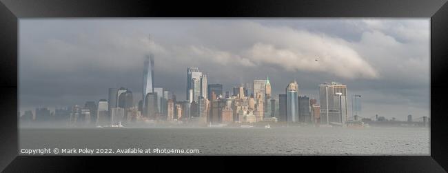 Manhattan Skyline Panorama Framed Print by Mark Poley
