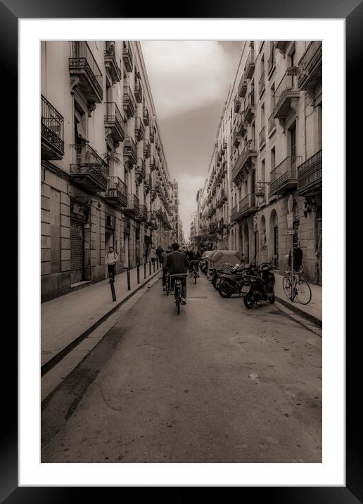A Barcelona Street - Sepia Framed Mounted Print by Glen Allen