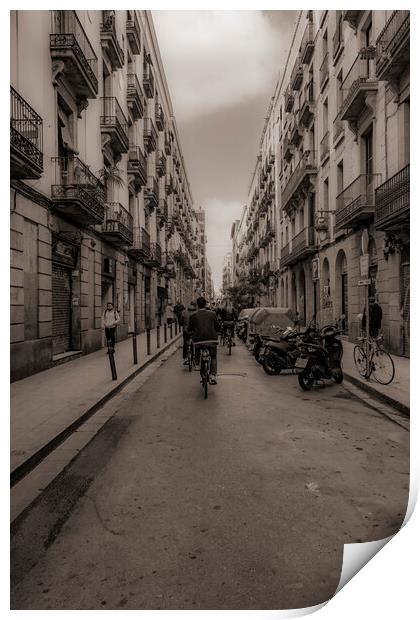 A Barcelona Street - Sepia Print by Glen Allen