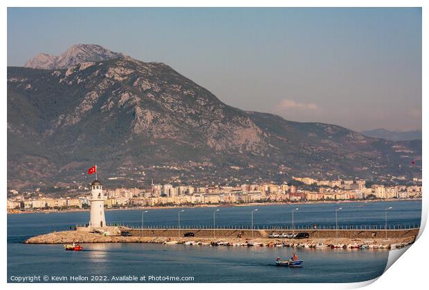 Lighthouse at entrance to Alanya Harbour Print by Kevin Hellon