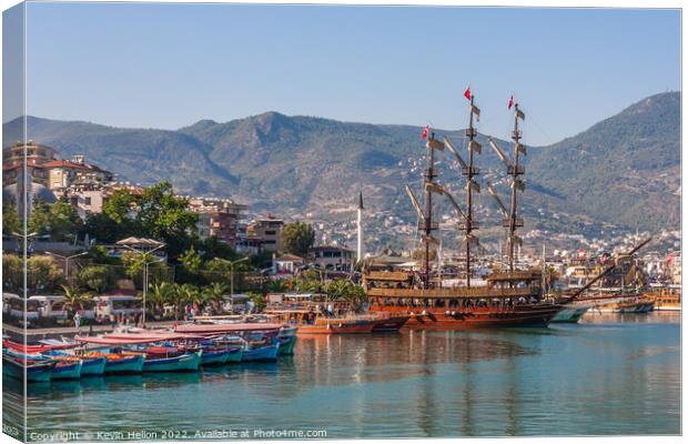 Boats in Alanya Harbour, Canvas Print by Kevin Hellon