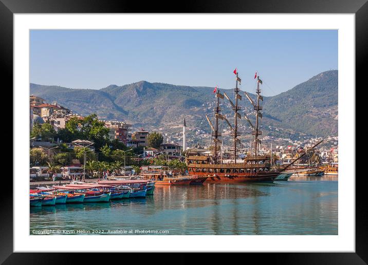 Boats in Alanya Harbour, Framed Mounted Print by Kevin Hellon