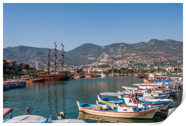 Boats in Alanya Harbour, Print by Kevin Hellon