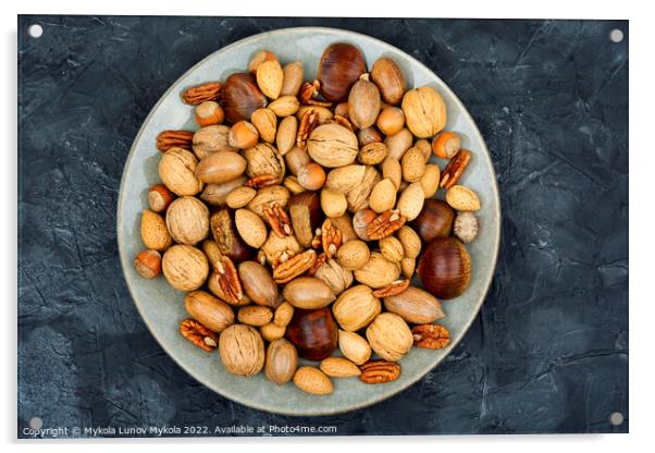 Assortment of nuts on a plate Acrylic by Mykola Lunov Mykola