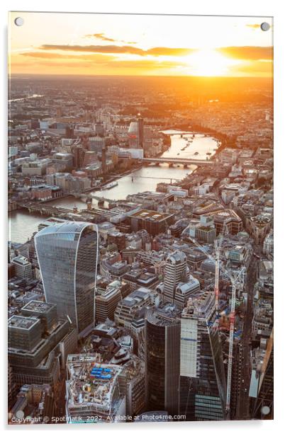 Aerial sunset London Landscape city Financial district UK Acrylic by Spotmatik 