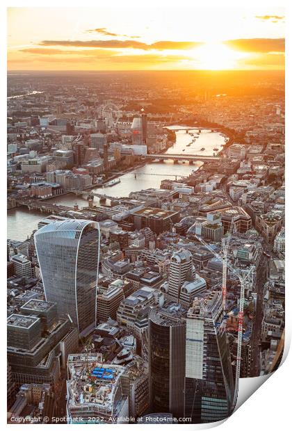 Aerial sunset London Landscape city Financial district UK Print by Spotmatik 