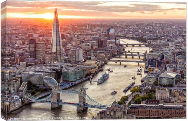 Aerial sunset view London city Financial district UK Canvas Print by Spotmatik 