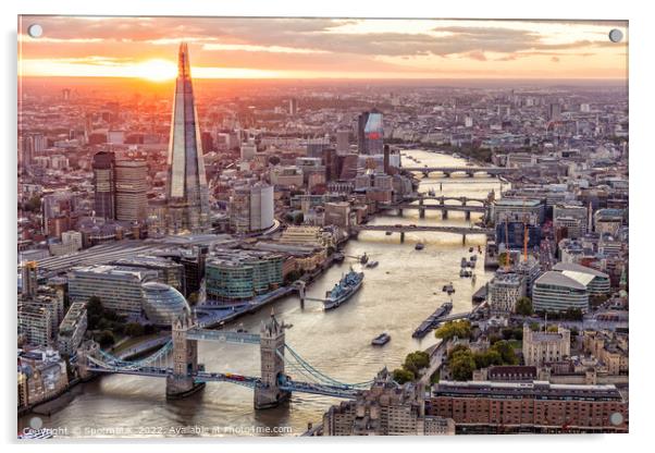 Aerial sunset view London city Financial district UK Acrylic by Spotmatik 