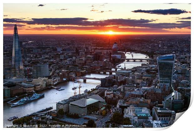 Aerial sunset view London city Financial district UK Print by Spotmatik 