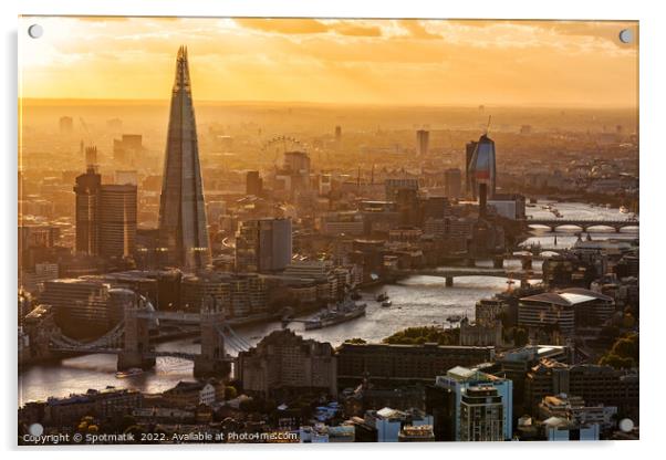 Aerial London sunset Tower Bridge river Thames UK Acrylic by Spotmatik 
