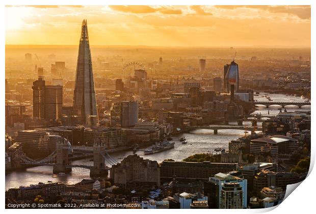 Aerial London sunset Tower Bridge river Thames UK Print by Spotmatik 