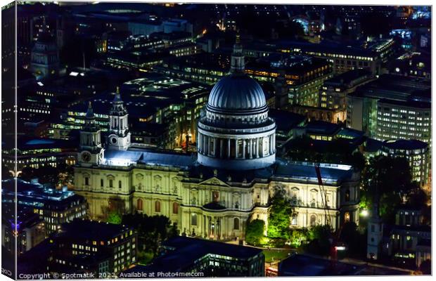 Aerial illuminated London view St Pauls Cathedral UK Canvas Print by Spotmatik 