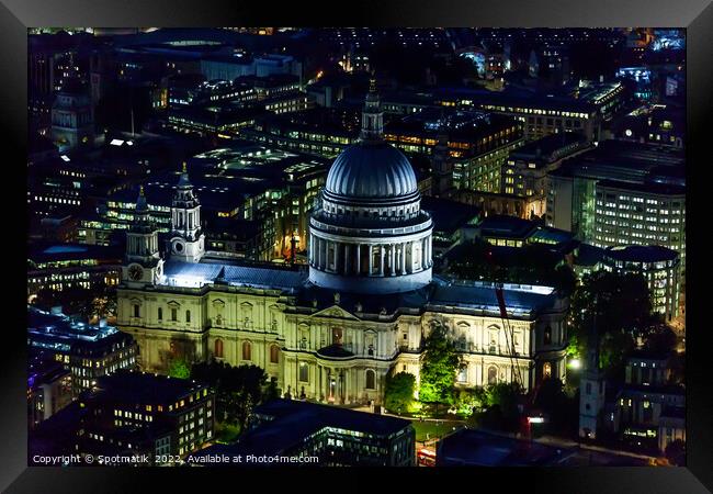 Aerial illuminated London view St Pauls Cathedral UK Framed Print by Spotmatik 