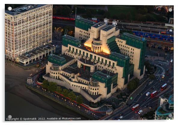 Aerial view London MI6 Government Building River Thames  Acrylic by Spotmatik 