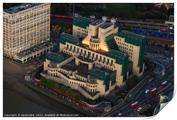 Aerial view London MI6 Government Building River Thames  Print by Spotmatik 