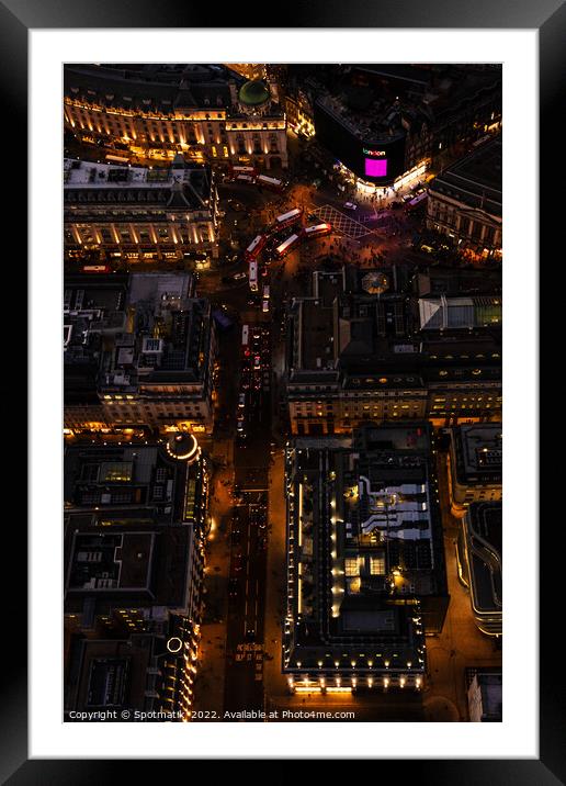 Aerial illuminated London view of Piccadilly Circus UK Framed Mounted Print by Spotmatik 