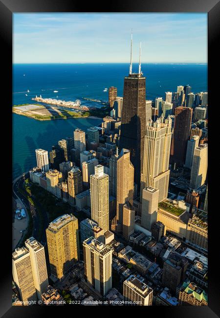 Aerial Chicago Illinois Hancock Building near Navy Pier  Framed Print by Spotmatik 
