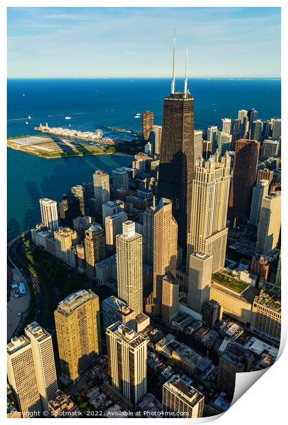 Aerial Chicago Illinois Hancock Building near Navy Pier  Print by Spotmatik 