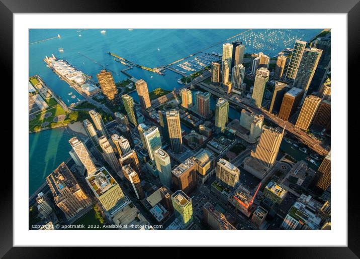 Aerial Chicago overhead view of Waterfront Navy Pier  Framed Mounted Print by Spotmatik 