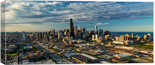 Aerial Panoramic cityscape of Chicago Illinois city Skyscrapers  Canvas Print by Spotmatik 