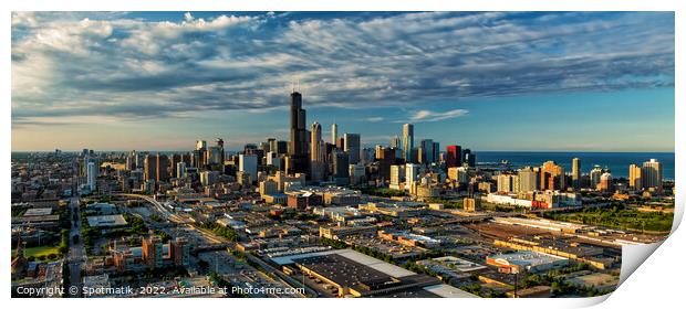 Aerial Panoramic cityscape of Chicago Illinois city Skyscrapers  Print by Spotmatik 
