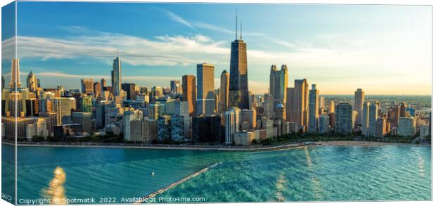 Panoramic Aerial Chicago Waterfront view of city Skyscrapers USA Canvas Print by Spotmatik 