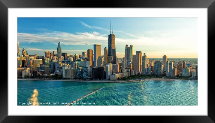 Panoramic Aerial Chicago Waterfront view of city Skyscrapers USA Framed Mounted Print by Spotmatik 