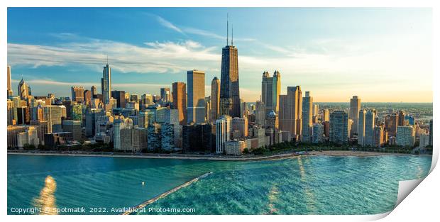 Panoramic Aerial Chicago Waterfront view of city Skyscrapers USA Print by Spotmatik 