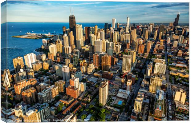 Aerial Chicago downtown financial district skyline Illinois USA Canvas Print by Spotmatik 