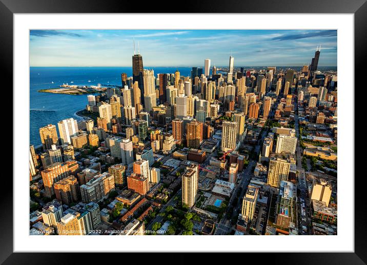Aerial Chicago downtown financial district skyline Illinois USA Framed Mounted Print by Spotmatik 