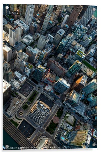 Aerial Chicago rooftop view City front Plaza skyscrapers Acrylic by Spotmatik 