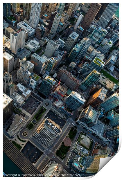 Aerial Chicago rooftop view City front Plaza skyscrapers Print by Spotmatik 