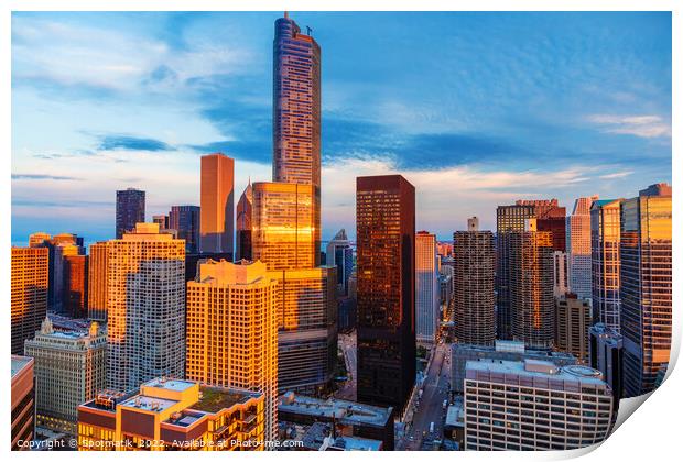 Aerial Chicago city skyscrapers downtown business district Ameri Print by Spotmatik 