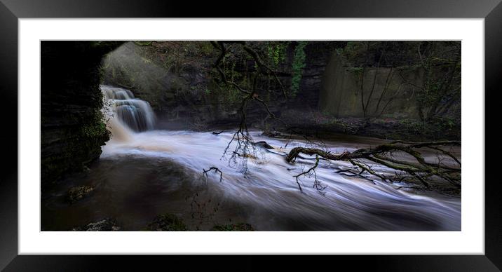 A fast flowing waterfall Framed Mounted Print by Leighton Collins