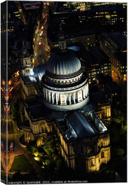 Aerial illuminated London view St Pauls Cathedral UK Canvas Print by Spotmatik 