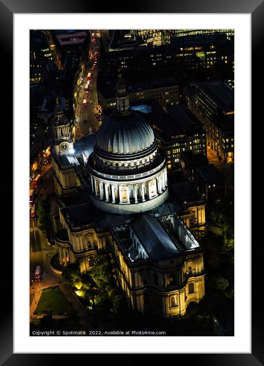 Aerial illuminated London view St Pauls Cathedral UK Framed Mounted Print by Spotmatik 