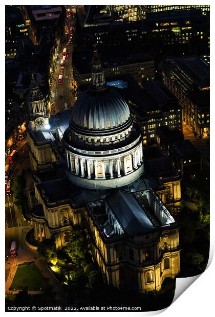 Aerial illuminated London view St Pauls Cathedral UK Print by Spotmatik 