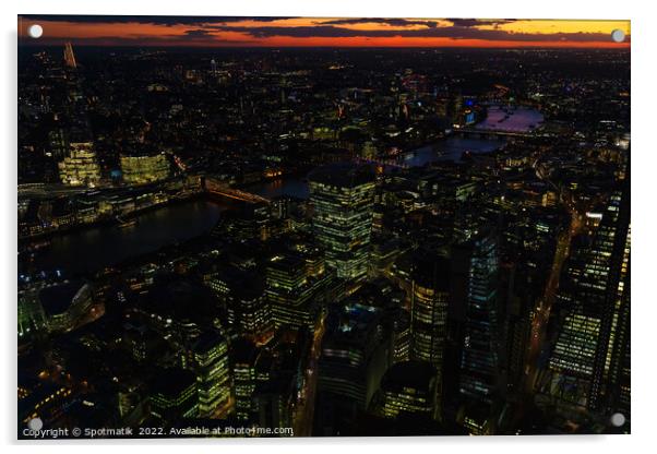 Aerial London illuminated night view financial business center  Acrylic by Spotmatik 