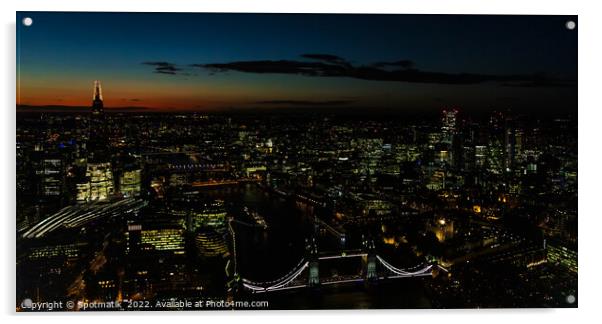 Panoramic Aerial illuminated London view of Tower Bridge England Acrylic by Spotmatik 