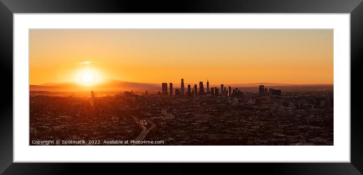 Aerial Panorama the sun rising Los Angeles California Framed Mounted Print by Spotmatik 