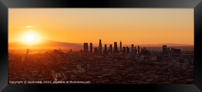 Aerial Panoramic view of Los Angeles sunrise USA Framed Print by Spotmatik 
