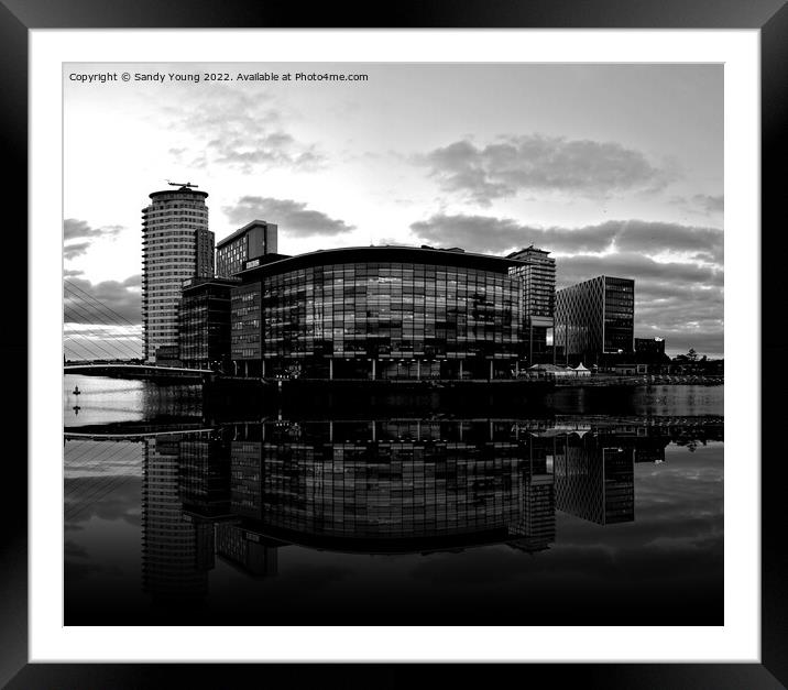 Moody Manchester Quayside Framed Mounted Print by Sandy Young