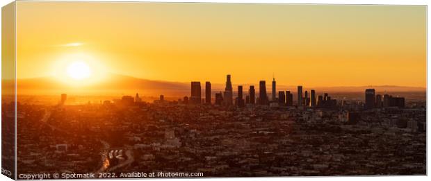 Aerial Panorama American view of sunrise Los Angeles  Canvas Print by Spotmatik 