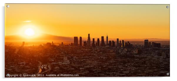 Aerial Panorama American view of sunrise Los Angeles  Acrylic by Spotmatik 