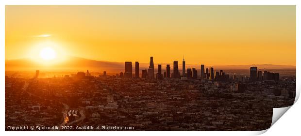 Aerial Panorama American view of sunrise Los Angeles  Print by Spotmatik 