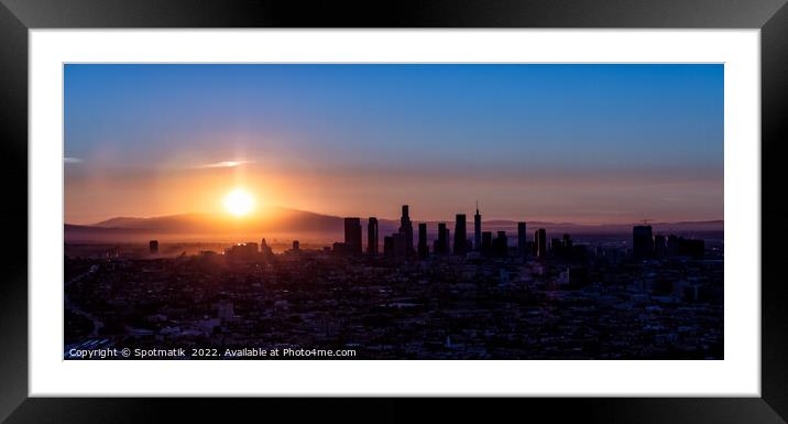 Aerial Panorama Californian view sun rising over horizon  Framed Mounted Print by Spotmatik 