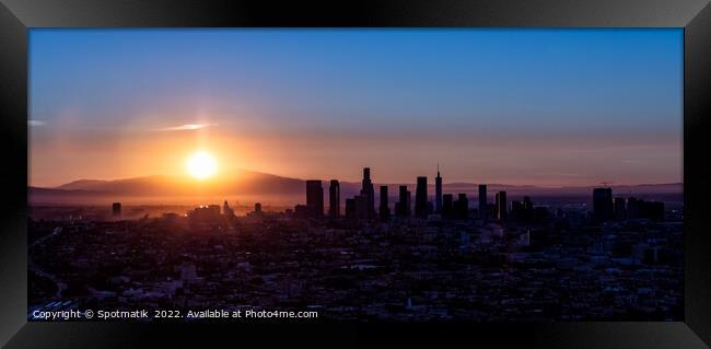 Aerial Panorama Californian view sun rising over horizon  Framed Print by Spotmatik 